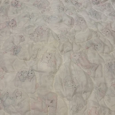 "Colcha de bebé vintage elefantes suave tacto fresco borde de encaje Sears Dura-Puff 32x39""" Foto 1 de 4