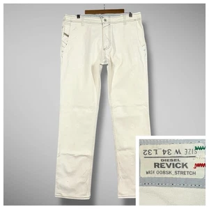 Diesel Jeans Mens 34x32 White Revick Straight Leg Button Fly Stretch Denim 008SK - Picture 1 of 16