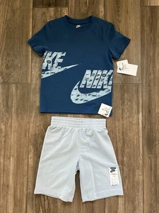 NWT Nike T-Shirt & Shorts Set Blue/light Blue Boy’s 2-Piece Size 7 Years - Picture 1 of 2