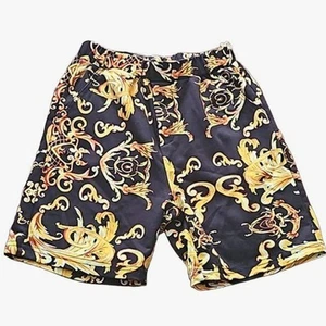Shein Boys Baroque Print Pull-On Shorts - Size 8, Black & Gold - Picture 1 of 4