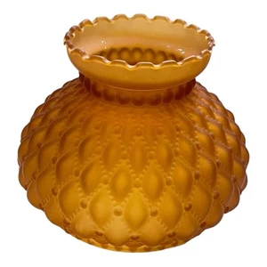 Vtg Satin Amber Glass Hurricane Parlor Lamp Shade Quilted Pattern 6.5” Fitter - Picture 1 of 5
