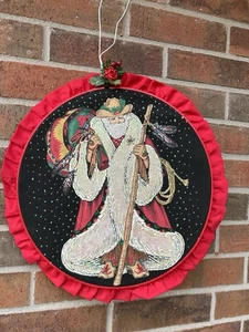 VTG Western Frontier Santa Handmade Embellished Wall Hanging Native American - Picture 1 of 10