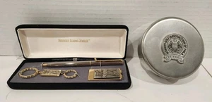 Vintage Anson Geldklammer/Schlüsselring/Stift Set plus Woodbury Zinn Box Philadelphia - Bild 1 von 10