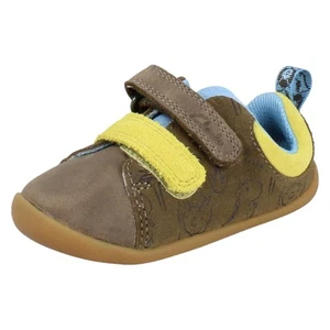 Niños Clarks Ante Leather Dino Estampa Suave First Caminar Zapatos Roamer Rugido - Imagen 1 de 10