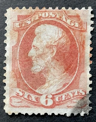 US Scott #159, 1873 Lincoln 6c dull pink very light red/black cancel good centre - Image 1 of 2