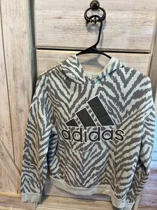 Adidas Hoodie Girls XL 16 Allover Print Sweatshirt Purple Zebra Stripes - Picture 1 of 6