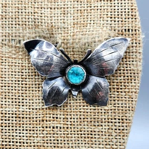 Retro Hobe signierte Sterlingsilber aquablau Kristallglas Schmetterling Brosche 4,9 g - Bild 1 von 12