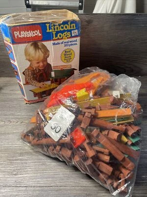 Vintage Playskool Lincoln Logs Set And Various Extra pieces. With Original Box - Image 1 of 4