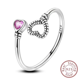 MULA 925 Sterling Silver Open Ring Pink CZ Embrace With Love For Women Jewelry - Picture 1 of 9