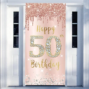 Happy 50Th Birthday Door Banner Decorations for Women, Pink Rose Gold 50 Birthda - Picture 1 of 12