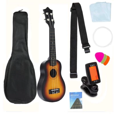 Ukelele soprano para principiantes, kit de inicio de ukeleles de tilo de 21 pulgadas con nailon Foto 1 de 4