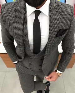 DESIGNER BUSINESS GRIGIO A SCACCHI GIACCA DA UOMO PANTALONI GILET - Foto 1 di 1