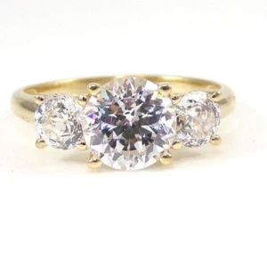 Solid 14K Yellow Gold 3.0 TCW Past Present Future CZ Engagement Ring Size 9.25 - Picture 1 of 6