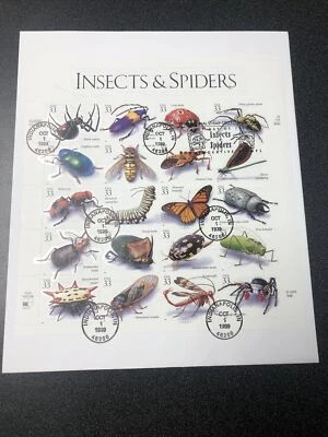 US FDC 3351 Insects & Spiders souvenir page sheet of 20 stamps - Image 1 of 4