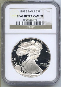 1992-S American Eagle 1 oz Proof Silver Dollar NGC PF69 Ultra Cameo - B738 - Picture 1 of 2