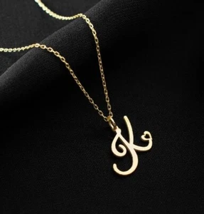 CHRISTMAS GIFT 4 Womens Any Initial Cursive Letter Solid Metal Chain Pendant 18" - Picture 1 of 5