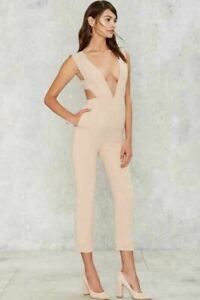 Lioness Nasty gal Lady in the Streets Cutout Plunging Jumpsuit Beige Size XS L