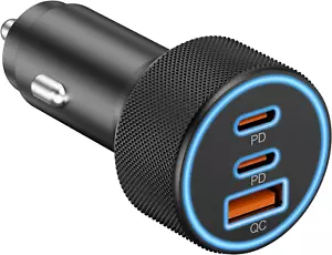 USB C Car Charger, 3-Port 67W Dual USB-C & USB-A Car Power Adapter PD/QC Fast Ch - Picture 1 of 12
