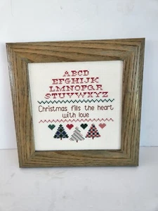 90s Y2K Vintage Christmas Love Alphabet Cross Stitch Sampler Completed EUC - Picture 1 of 6