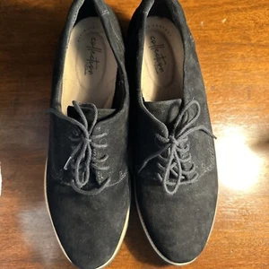 Clark’s Collection Women Shoes NWOB Sz 10M Sharon Noel Oxford. Suede BlkLeather - Picture 1 of 13