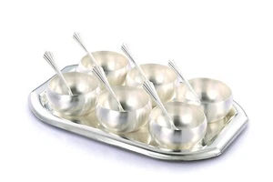 Traditional Silver Plated Tray 6 Bowl 6 Spoon Set For Guest Serving 21 x 4 cm - Picture 1 of 5