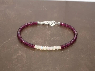 Bracciale in argento sterling 925 opale di fuoco etiope + granato rodolite 3-... - Immagine 1 di 4