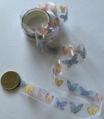 FLUFFY BUTTERFLY Clear Washi Tape Roll(9/16”w)Card Making •Bug•Insect•Garden• - Image 1 of 4