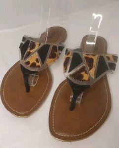 Animal Print Y2K Allegra Thong Casual Sandals Fur Leopard Sz 7.5 - Picture 1 of 6