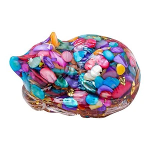 Natural Cat's Eye Crystal Cat Resin Sleeping Cat Statue Decor Office Desk Dec... - Picture 1 of 7