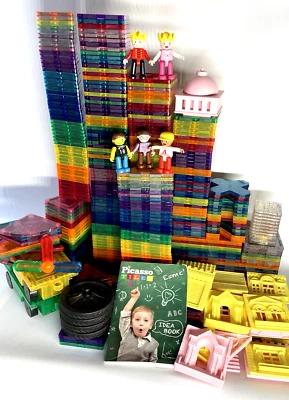 363 Picasso Tiles HUGE LOT Cars People Castle Sensory Glitter Light Up MORE - Image 1 of 4