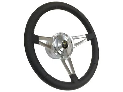 1966-74 Ford Bronco 14" Black Leather Billet Aluminum Slotted Steering Wheel Kit - Image 1 of 4