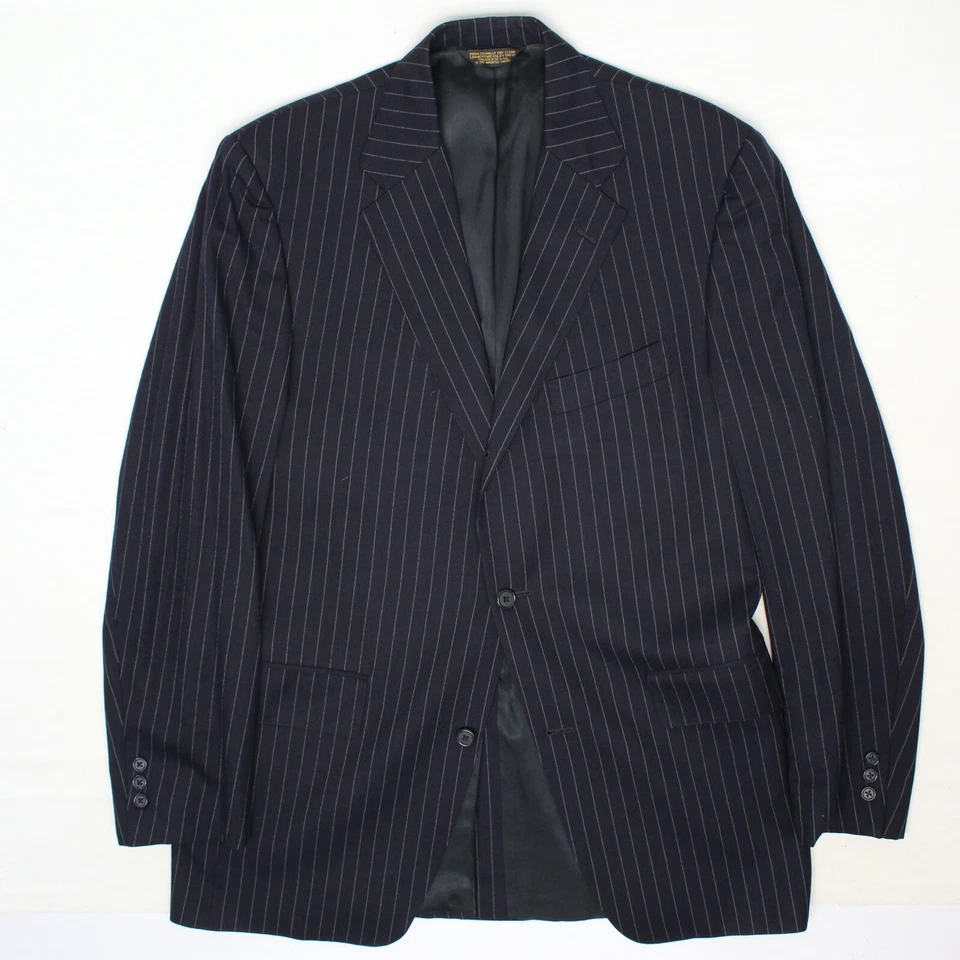 Calça jaqueta de lã listra branca azul marinho terno masculino J Press Presstige 42L 32x33  - Imagem 1 de 4