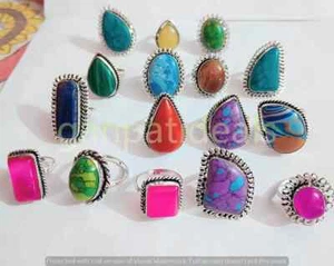1000pcs Lot Turquoise & Mix Gemstone Party Rings Lots 925 Silver Plated Jewelry - Picture 1 of 7