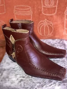 Delli Aldo Men’s 8 Brown Leather Lining Ankle Embellished Dressy Western boot - Picture 1 of 6