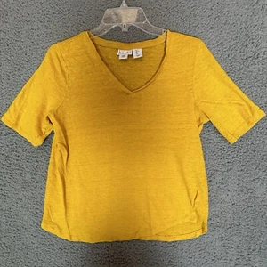 Nicole Miller Womens Top Tee Yellow Size L Large Linen Blouse - Picture 1 of 3