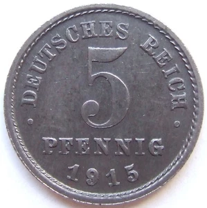 Replacement German Reich 5 Pfennig 1915 D IN Uncirculated - Picture 1 of 2