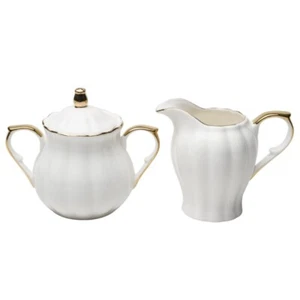 Grace's Teaware  White Scallop Gold Trim  Creamer & Sugar Bowl w/Lid - Picture 1 of 1