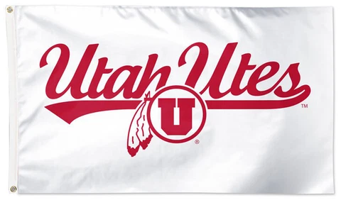 UTAH UTES Script-Style-on-White Official NCAA Team 3'x5' DELUXE FLAG Cover