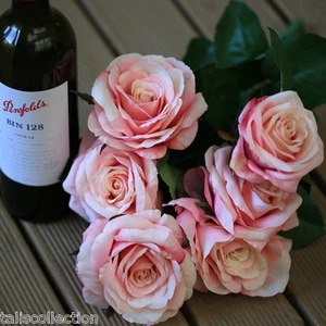 4 Artificial Silk Pink Rose Bunch Wedding Party Bouquet Home Decor Flower OW0103 - Bild 1 von 10