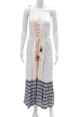 Женское платье Tularosa с принтом v-образным вырезом на пуговицах спереди без рукавов белое комбинированное размер XS - Изображение 1 из 4