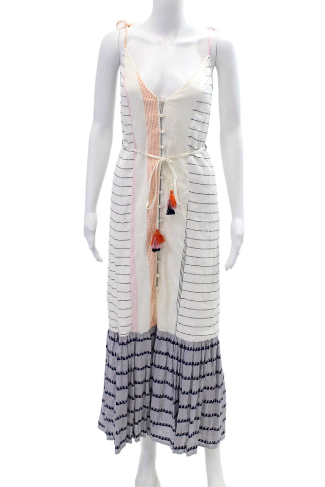 Tularosa Womens Printed V-neck Button Front Sleeveless Dress White Combo Size XS - Изображение 1 из 4