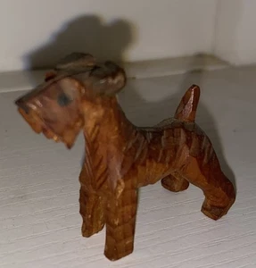 Cute Vtg Small Carved Wood Dog Terrier 2” Long Tiny Miniature - Picture 1 of 6