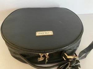 Lancome Paris Cosmetic Case Make Up Bag Train Case Large Round Black Travel Tote - Picture 1 of 11