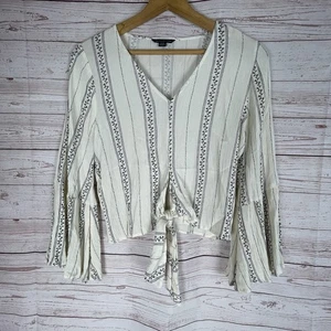 American Eagle Cropped Floral Tie Front Bell Sleeves V Neck Top Sz M Boho Flowy - Picture 1 of 8