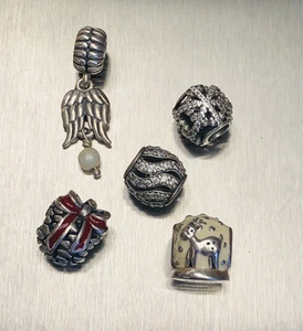 Lot of 5 PANDORA Charms Snowflake Reindeer Pinecone Angel wing Pandora bead 16.6 - Picture 1 of 12