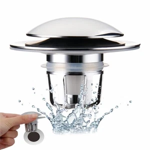 Chrome Bathroom Sink Drain Stopper, Universal 2-in-1 Sink Stopper Bathroom Dr... - Picture 1 of 7