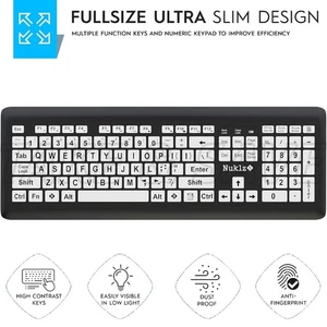 Teclado de letra grande para personas con baja visión - Teclas USB inalámbricas de alto contraste - Imagen 1 de 11