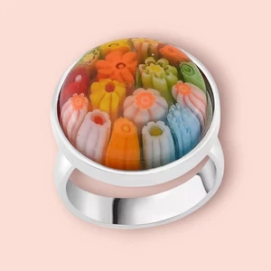 Multi Color Murano Style Glass Ring Size M Stainless Steel - Picture 1 of 3