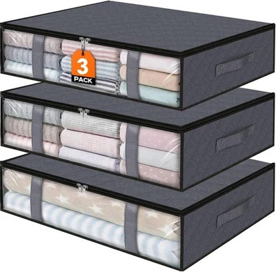 StorageRight Under Bed Storage Bins, 3-Pack 40L Foldable Fabric 3 Pack, Gray  - Image 1 of 4