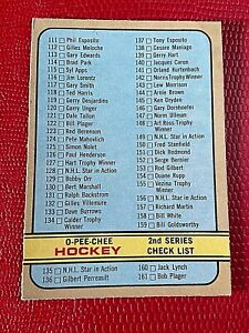  1972-73 O-Pee-Chee #190 Checklist 2 card #160 is Jack Lynch)